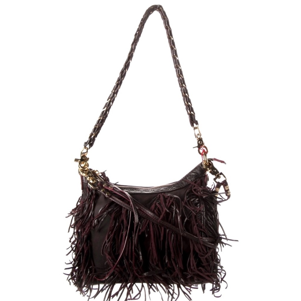 MZ Wallace Carla Night Fringe Leather And Nylon Bag Plum Purple - Picture 4 of 7
